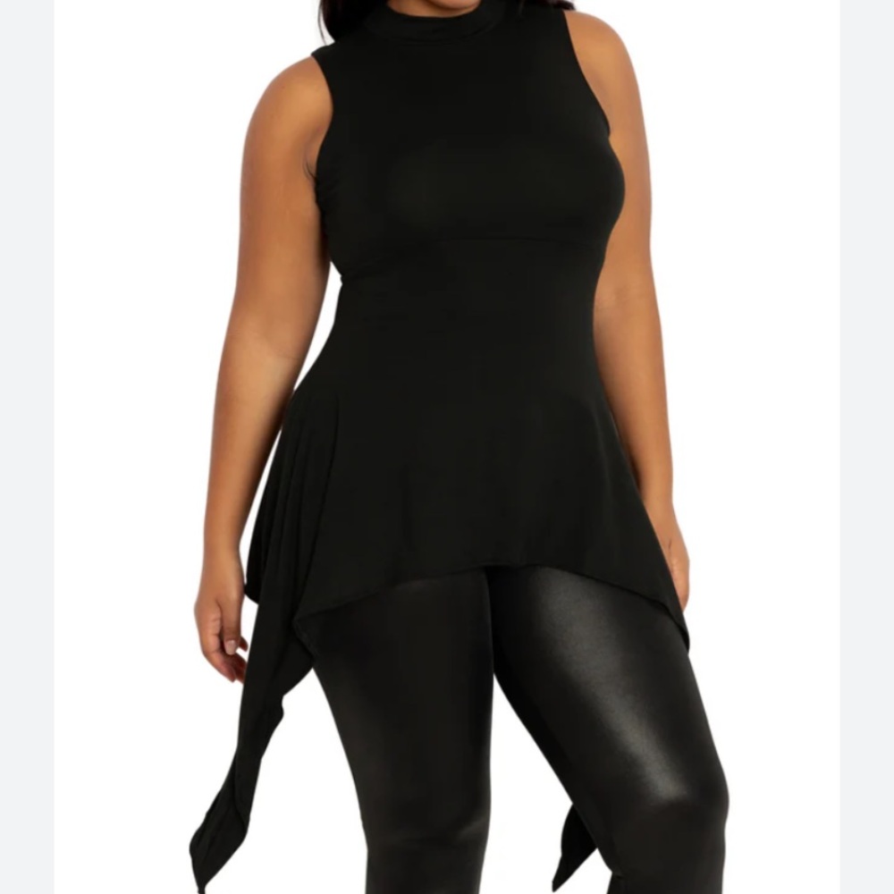 Black Sleeveless Top with Asymmetrical Hem